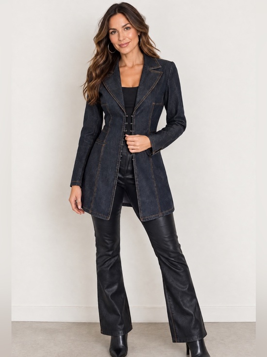 Bisou Bisou Jackets & Blazers - Bisou Bisou Y2K Petite S Dark Wash Denim Blazer Longline Jacket